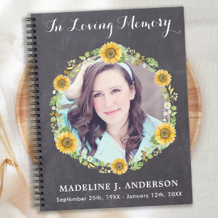 Memorial Floral Sunflower Foto Funeral Guestbook Notitieboek