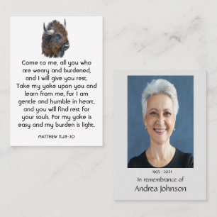 Memorial Foto Prayer Buffalo Bison Animal Visitekaartje