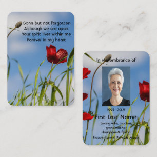 Memorial Foto Prayer Garden Flower Red Anemone Visitekaartje