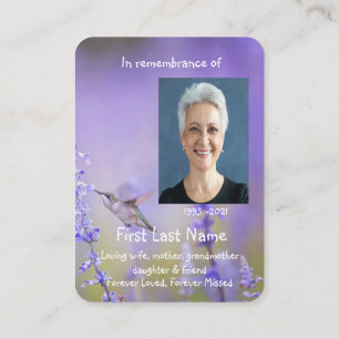 Memorial Foto Prayer Lavender Hummingbird Garden Visitekaartje