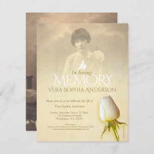 Memorial foto wit roos knop begrafenisaankondiging kaart