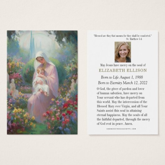 Mémorial funéraire catholique Vierge Marie Jésus (Devant & derrière)