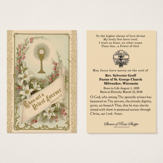 Mémorial funéraire du prêtre catholique (Devant & derrière)