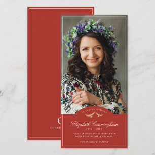 Memorial Funeral Birds Classic Monogram Foto Bedankkaart