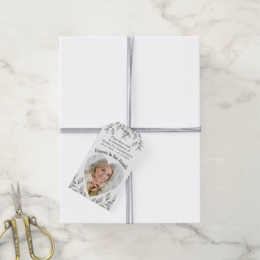 Memorial Funeral Botanical Seed Packet Photo Cadeaulabel (Met Touw)