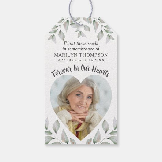 Memorial Funeral Botanical Seed Packet Photo Cadeaulabel (Achterkant)