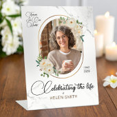 Memorial Funeral Floral Elegant Photo White Reclamebord Met Voetstuk