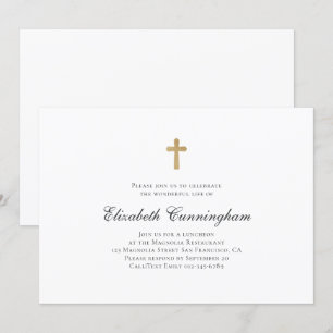 Memorial Funeral Minimalist met Faux Gold Cross Kaart