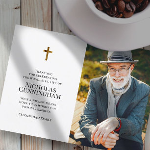 Memorial Funeral Modern and Simple Cross Photo Bedankkaart