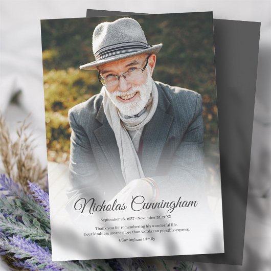 Memorial Funeral Modern Classic Simple Photo Bedankkaart