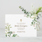 Memorial Funeral Modern Cross Foliage Botanicals Bedankkaart (Staand voorkant)