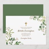 Memorial Funeral Modern Cross Foliage Botanicals Bedankkaart (Voorkant / Achterkant)