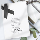 Memorial Funeral Modern Simple Chic Black Ribbon Bedankkaart