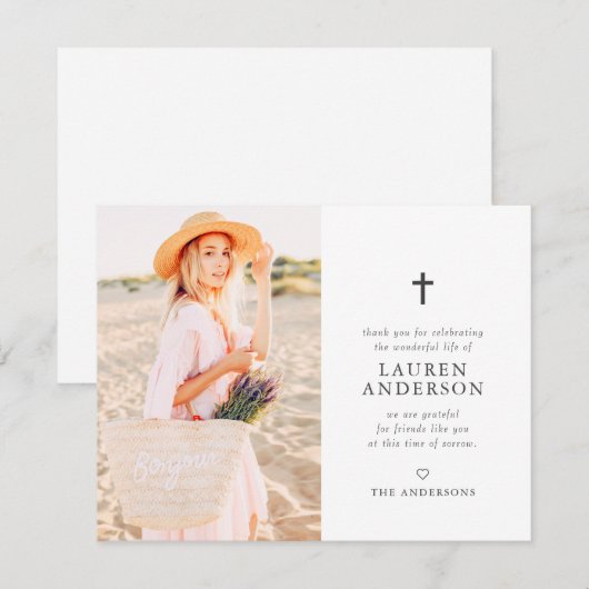 Memorial Funeral Modern Simple Chic Cross Bedankkaart (Voorkant / Achterkant)
