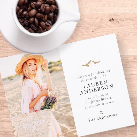 Memorial Funeral Modern Simple Chic Gold Birds Bedankkaart