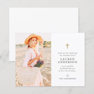 Memorial Funeral Modern Simple Chic Gold Cross Bedankkaart
