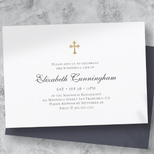 Memorial Funeral Modern Simple Faux Gold Cross Kaart