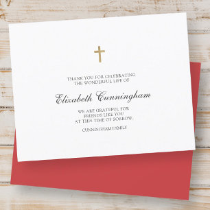 Memorial Funeral Modern Simple Gold Cross Bedankkaart