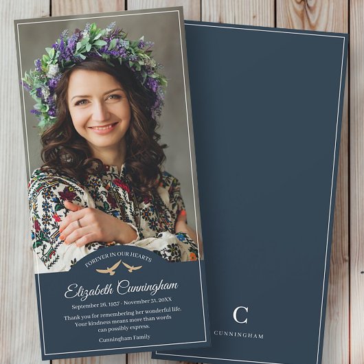 Memorial Funeral Monogram vogels Classic foto Bedankkaart