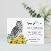 Memorial Funeral Owl Sunflower Sympathie Bedankkaart (Staand voorkant)
