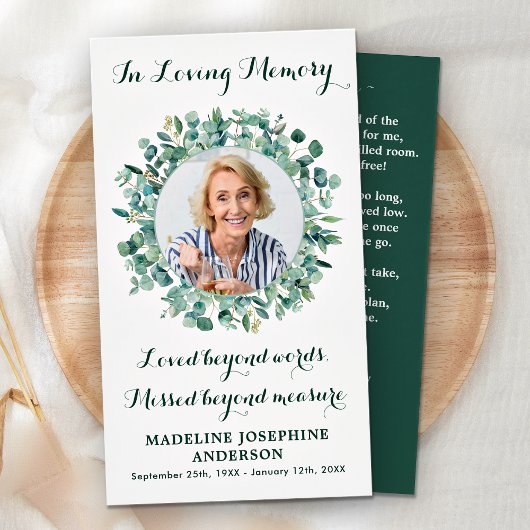 Memorial Funeral Prayer Kaart Eucalyptus Greenery
