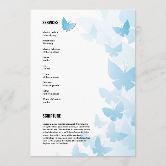 Memorial Funeral Program Card Programma (Achterkant)