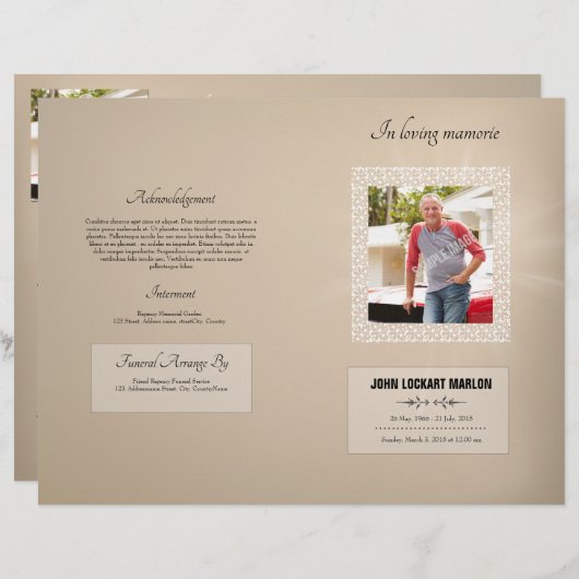 Memorial Funeral Programme Sjabloon (Voorkant / Achterkant)