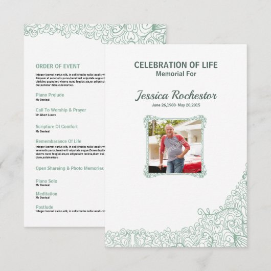 Memorial Funeral Programme Sjabloon Kaart (Voorkant / Achterkant)
