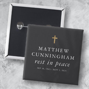 Memorial Funeral Rest in Peace Moderne Simple Cros Vierkante Button 5,1 Cm