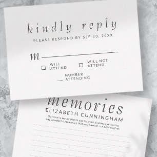 Memorial Funeral Simple Memories Kindly Reply RSVP Kaartje