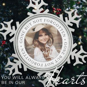 Memorial Gone, niet vergeten Elegant Foto Tin Sneeuwvlok Ornament