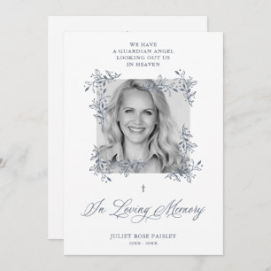 Memorial Hand Lettered Chic Flourish Gray Funeral Kaart