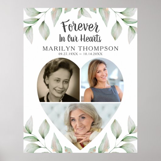 Memorial Heart Shaped 3 foto's Groen Poster (Voorkant)