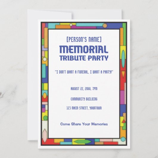 Memorial Hommage Funeral Party Invitation (Devant)