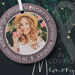 Memorial in Loving Memory Modern Cross Photo Glas Ornament