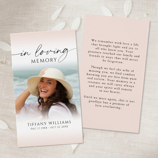 Memorial In Loving Memory Photo Prayer Card