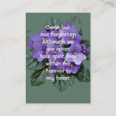 Memorial Keepsake African Violet Visitekaartje (Achterkant)