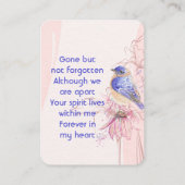 Memorial Keepsake  Bluebird Garden  Visitekaartje (Achterkant)
