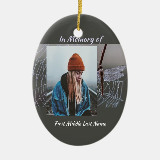 Memorial Keepsake  Card Dragonfly Dewdrops Keramisch Ornament (Voorkant)