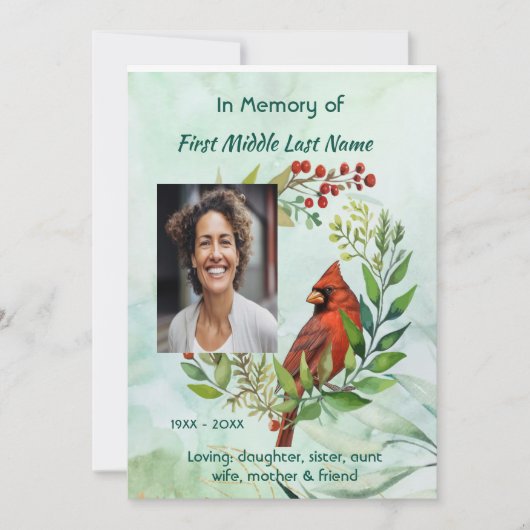 Memorial keepsake Cardinal Bird Kaart (Voorkant)