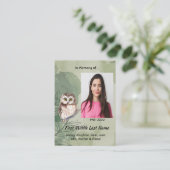 Memorial Keepsake Cute Owl Bird Visitekaartje (Staand voorkant)