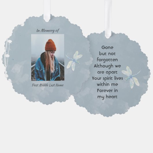 Memorial Keepsake Dragonfly Witte Bloem Ornament Kaart (Voorkant / Achterkant)