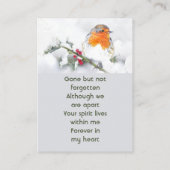 Memorial Keepsake English Robin Bird Visitekaartje (Achterkant)