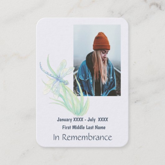 Memorial Keepsake Memorial Dragonfly Visitekaartje (Voorkant)