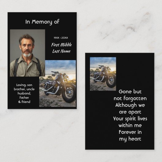 Memorial Keepsake Motorcycle Chopper Visitekaartje (Voorkant / Achterkant)