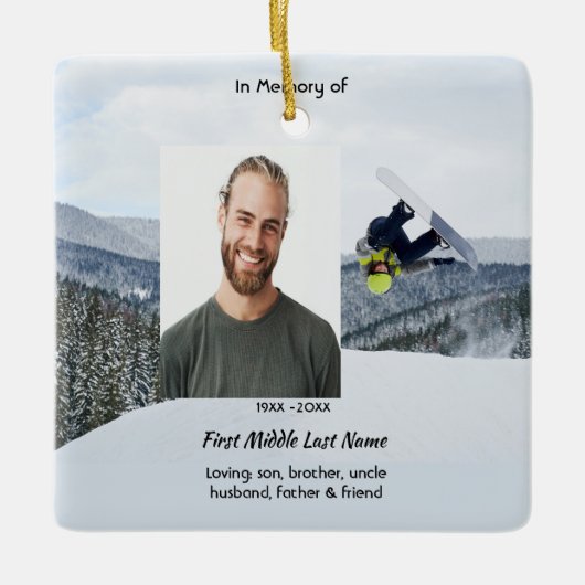 Memorial Keepsake Snowboarding Winter Keramisch Ornament (Voorkant)