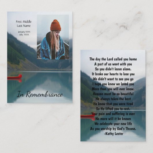 Memorial Keepsake Wilderness Lake Canoe Visitekaartje (Voorkant / Achterkant)