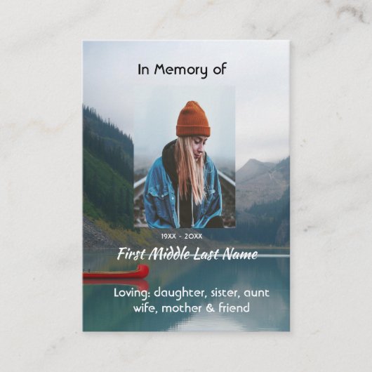 Memorial Keepsake Wilderness Lake Canoe Visitekaartje (Voorkant)