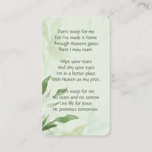 Memorial Memory Card Chickadee Spring Trees Visitekaartje (Achterkant)