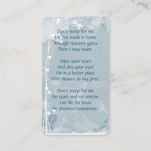 Memorial Memory Card Dragonfly White Flower Visitekaartje (Achterkant)